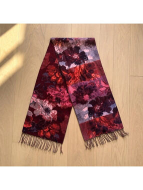 Lord & Taylor Made in Germany Floral Scarf Red Purple Fringe Winter Wrap